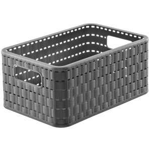 Anthrazitfarbener Rotho Korb Country A5 (6 l) im Flecht-Design. Praktische Aufbewahrungsbox.