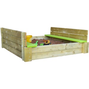 Wendi Toys Sandkasten mit Holzabdeckung und Sitzflächen, FSC®-zertifiziert, 120x120 cm.