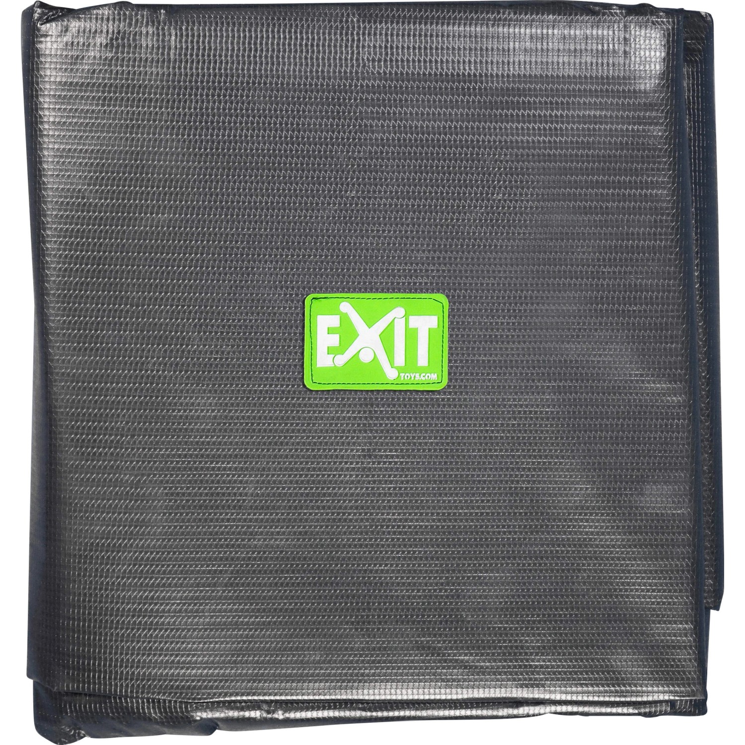 Zusammengefaltete, schwarze EXIT Premium Pool Abdeckplane für Pools mit ø 488 cm.