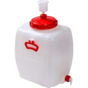 Getränkefass Comfort 60 l aus Kunststoff mit Gärglocke und Auslaufhahn.