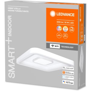 Verpackung der Ledvance Smart+ WiFi Deckenleuchte Orbis Stella, dimmbare LED Lampe in Weiß.