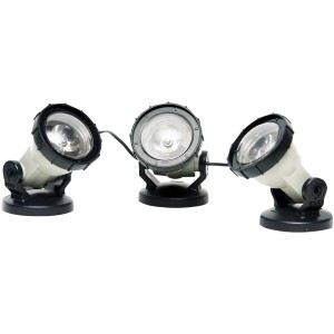 Heissner LED-Teichbeleuchtung 3er Set, warmweiß, mit Erdspießen für Garten und Teich.