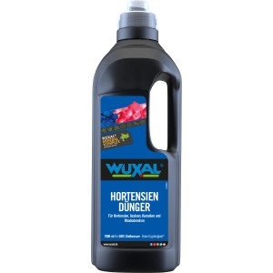 Flasche Wuxal Hortensiendünger 1 l für üppige Blüten und zur Förderung der Blaufärbung.