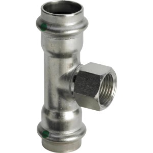 Viega Sanpress Inox T-Stück mit zwei Pressanschlüssen (Ø 22 mm) und Innengewinde (21,3 mm)