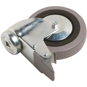 Apparate-Lenkrolle Ø 100 mm mit Feststeller, Rückenloch und Kugellager, Traglast 55 kg.