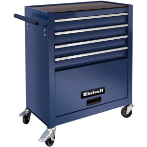 Blauer Einhell Werkstattwagen BT-WW 180 Kit mit 4 Schubladen und Rollen.