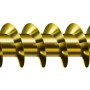Goldene Spax Universalschraube 4x25 mm mit Senkkopf und PZ-Antrieb, seitliche und Kopfansicht.