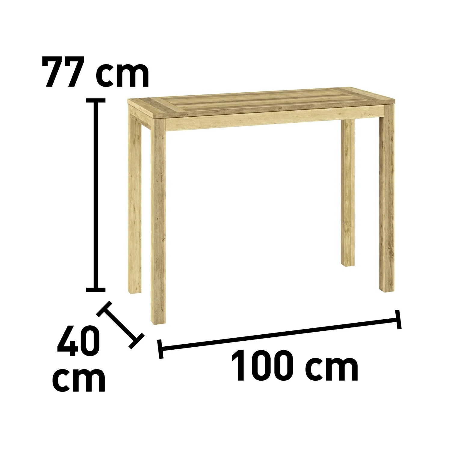 Rechteckiger Gartentisch Murrigal, 100x40 cm, aus Holz. Ideal als Esstisch oder Ablagetisch für den Garten.