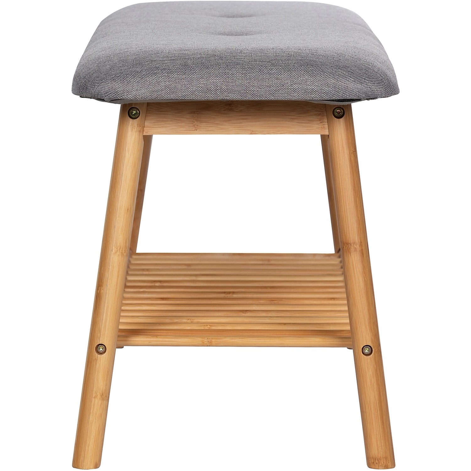 Wenko Schuhbank Bahari aus Bambus mit grauem Polster und Schuhablage.