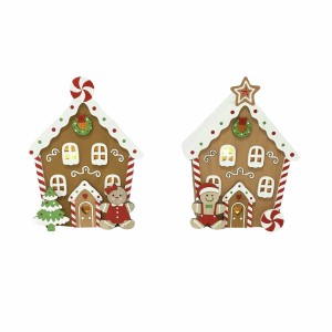Boltze Dekoaufsteller Ginger House, 2-fach sortiert. Lebkuchenhaus Weihnachtsdeko aus Holz mit Figuren.