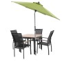 Doppler Table-Fix Sonnenschirmhalterung in Schwarz am Tischbein befestigt.