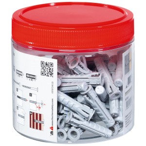 fischer Spreizdübel SX Plus 8x40, 80 Stück im transparenten Behälter mit rotem Deckel.