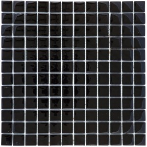 Schwarze Glas Mosaikmatte, 30x30 cm, für Wand und Boden.