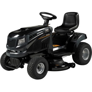 Texas Rasentraktor XC140-98, schwarzer Aufsitzmäher mit Seitenauswurf und Mulchfunktion.