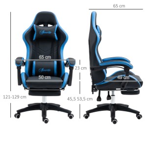 Vinsetto Gaming Chair Kunstleder Schaumstoff Nylon Stahl 65L x 65B x 121-129H cm Schwarz+Blau