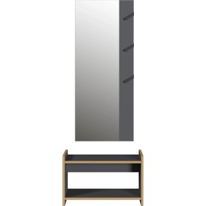 Germania Garderobe in Graphit mit Spiegel und Schuhbank, 73x188x37 cm.