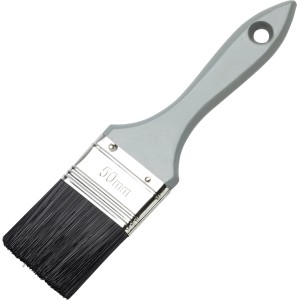 Flachpinsel, 50mm, mit grauem Kunststoffgriff und schwarzen Borsten für Lackierarbeiten.