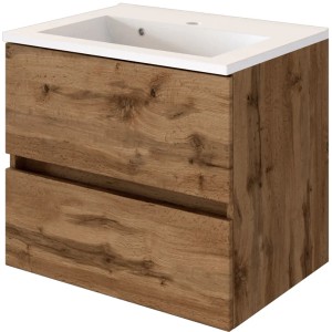 Held Möbel Waschtisch-Set Verona, 60 cm, Wotaneiche mit Mineralgussbecken und zwei Schubladen.