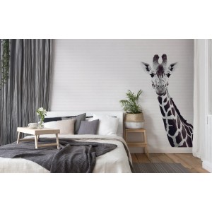 Fototapete mit Schwarz-Weiß-Giraffe im Schlafzimmer, 4,00 m x 2,70 m, FSC®-zertifiziert.