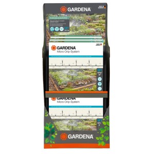 Gardena Micro-Drip-System Set für Gemüse- und Blumenbeete (60 m²) im Verkaufsdisplay.