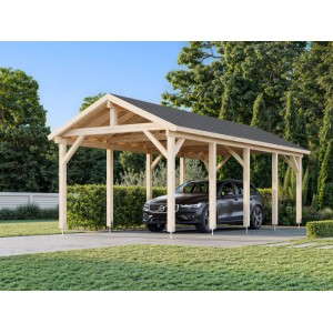 Palmako Carport Robert aus Holz, tauchgrundiert, mit Auto. Ideal als Unterstand & Schutz vor Witterung.