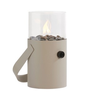 Cosi Gaslaterne Cosiscoop Original in Taupe mit Glaszylinder und Tragegriff.