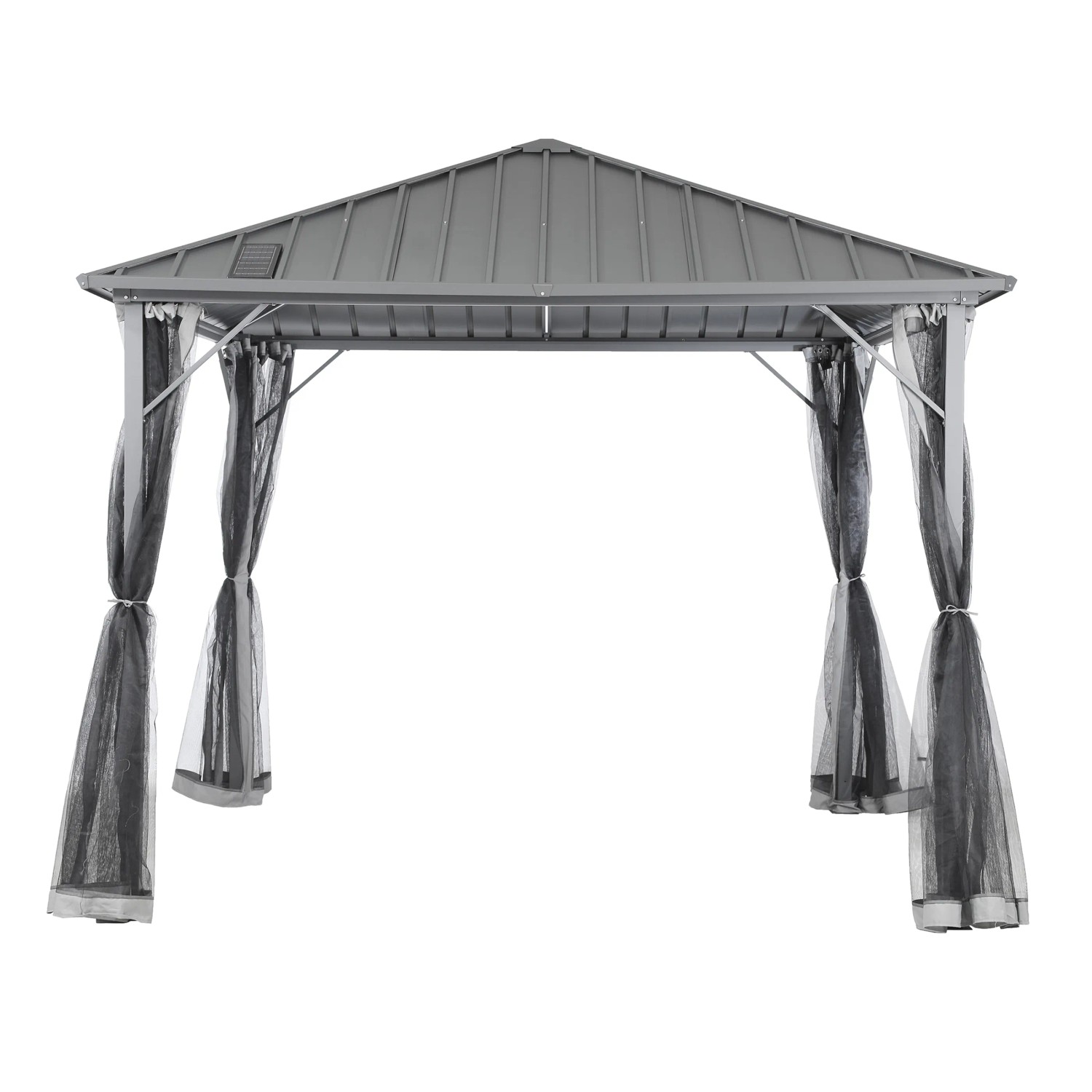 Grauer Home Deluxe Pavillon Azur mit Moskitonetzen und Metall-Dach für Garten & Terrasse.