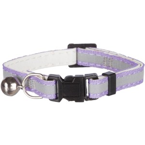 Reflektierendes, lila Trixie Kätzchenhalsband aus Nylon mit Glöckchen und schwarzem Verschluss.