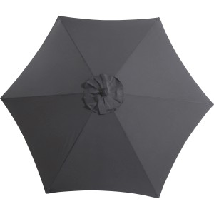 Anthrazitfarbener Marktschirm Honolulu, Ø 300 cm, von unten. Sonnenschirm mit Kurbel.