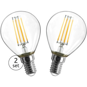 2er Set Globo E14 LED-Leuchtmittel, 4W, warmweiß, 400lm, 7,8x0,45cm. Energiesparende LED Lampe für Wohnräume.