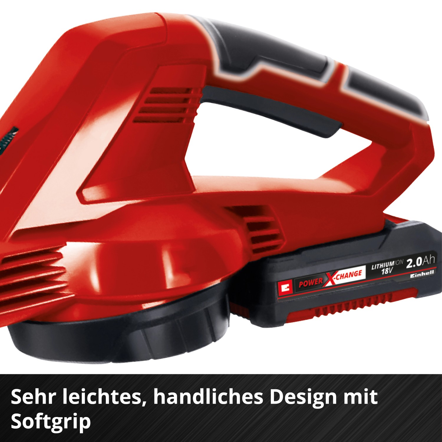 Einhell Akku-Laubbläser GC-CL 18 Li E Solo (18V) in Rot mit Akku. Laubbläser für Garten und Hof.