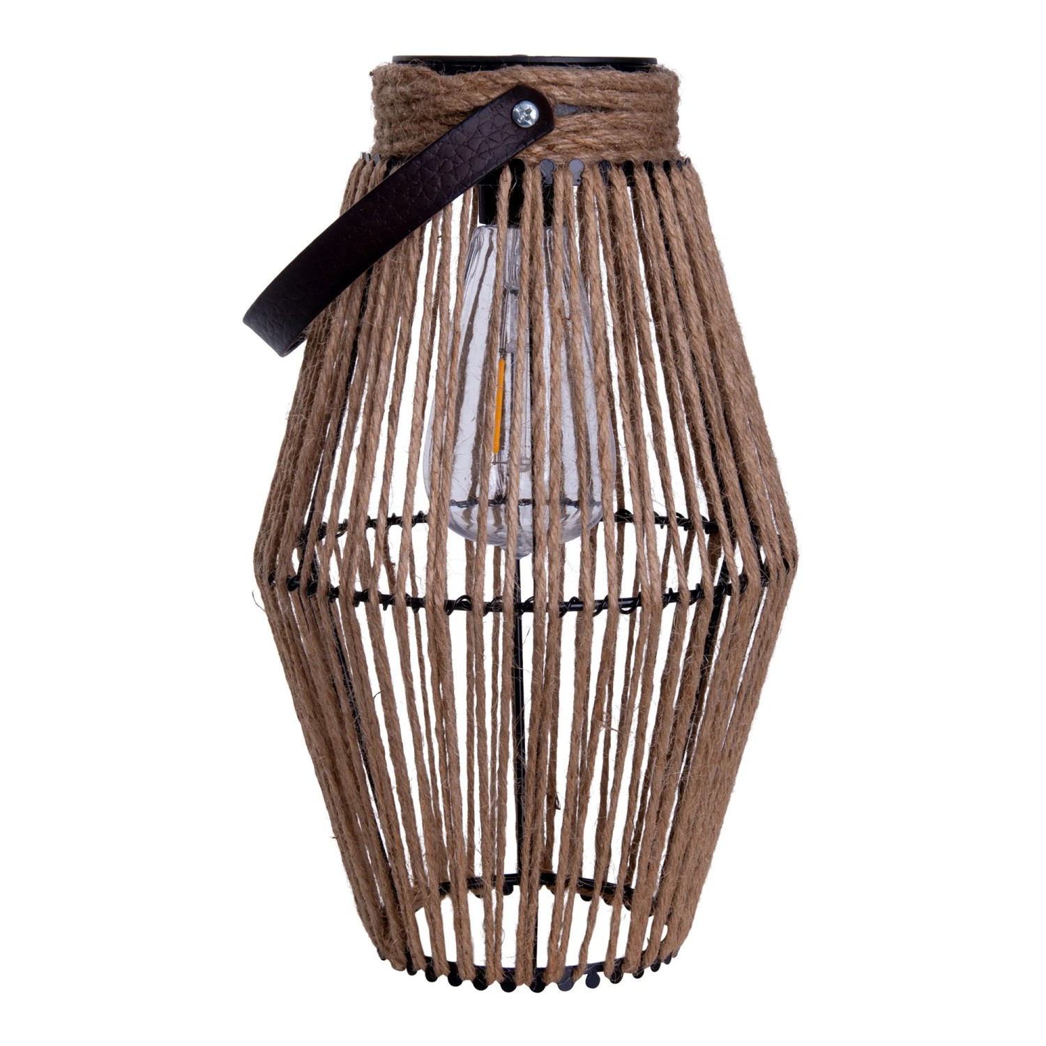 Näve LED-Solarleuchte Korbinian, Natur/Dunkel, Ø 18x30cm. Deko-Leuchte mit warmweißem Licht und Tragegriff.