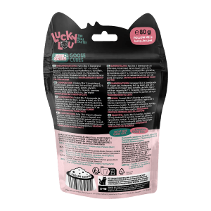 Lucky Lou Katzen-Trockenfutter Huhn & Gans, 80g Packung.