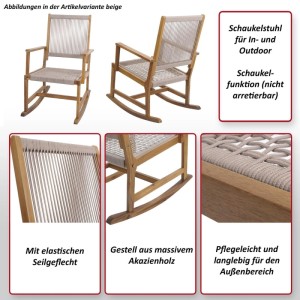 MCW Schaukelstuhl P73 aus Akazienholz mit Seilgeflecht in Olivgrün.
