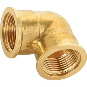 Gewinde-Winkel aus Messing, 24,1 mm (Rp 3/4), zur Verbindung von Rohren im 90-Grad-Winkel.