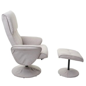Creme-beiger Relaxsessel Stockholm mit Hocker, Stoffbezug, drehbar und verstellbar.