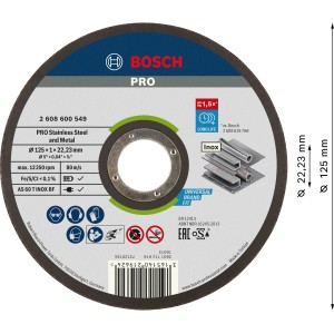 Bosch Schleif-Trennscheibe Rapido Inox, 125x1,0 mm, für Winkelschleifer. Zum Schneiden von Stahl.