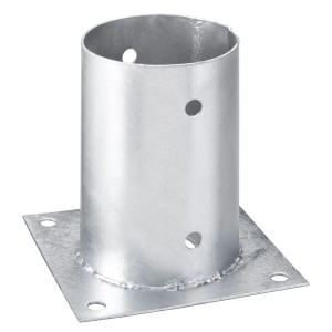 Feuerverzinkte Aufschraubhülse für Rundhölzer, 100 mm Pfosten-Durchmesser.