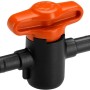 Gardena Regulier- und Absperrventil für Micro-Drip-Systeme, orangefarbener Drehgriff, schwarzes Gehäuse.