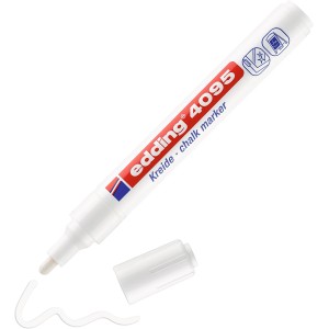 Edding 4095 Kreidemarker in Weiß mit abnehmbarer Kappe und Kreidelinie.