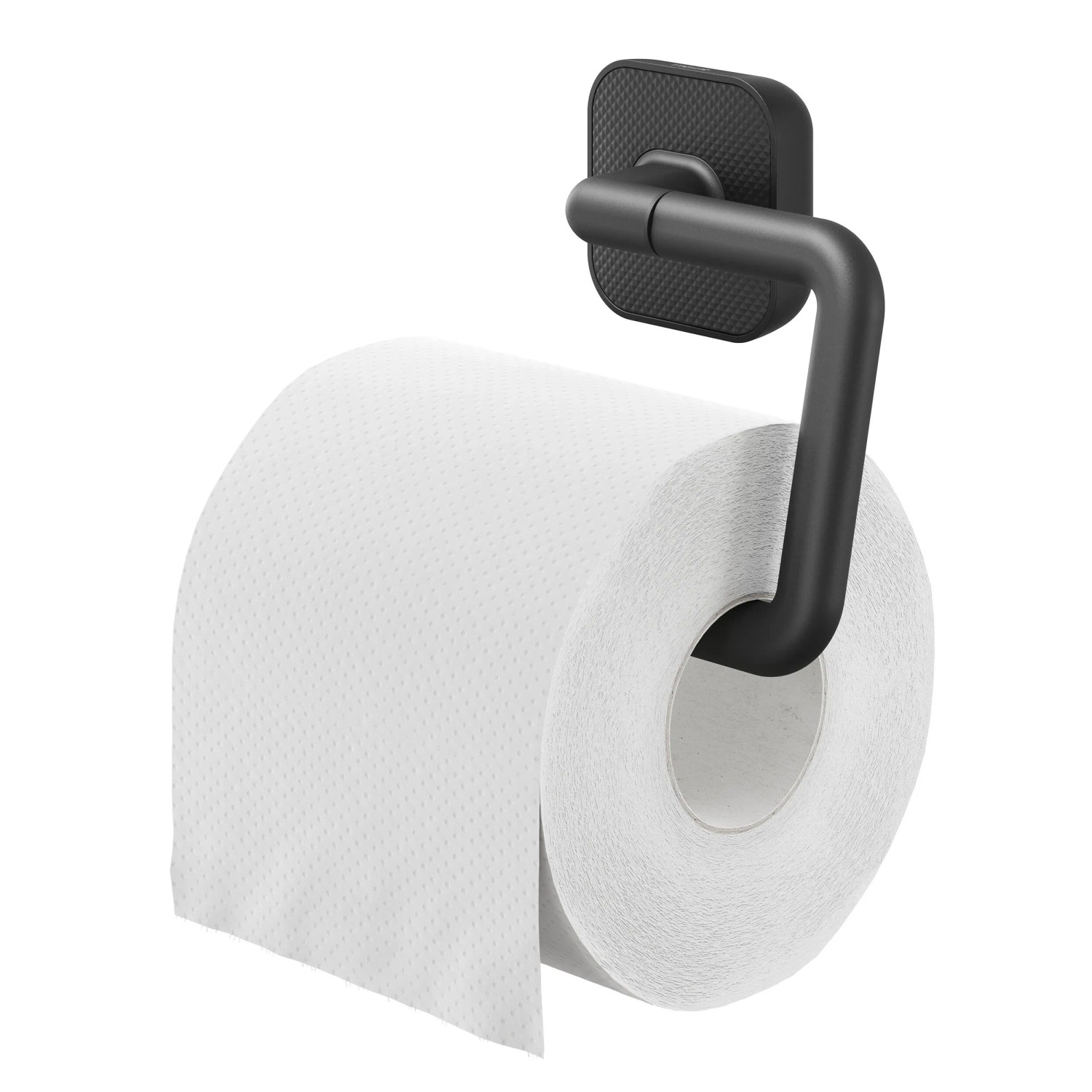Schwarzer Tiger Carv Toilettenpapierhalter ohne Deckel mit Papierrolle.