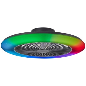 Schwarze LED-Deckenleuchte Salerno mit Ventilator und RGB-Beleuchtung, Ø 57,7 cm.
