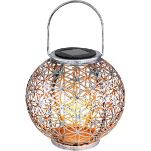 Globo LED Solaraußenleuchte Kugel, silber antik mit Lebensblume, zum Hängen oder Stellen.