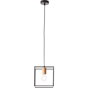 Moderne Pendelleuchte Arica mit schwarzem Rahmen und Holzelement, ideal für Esszimmer.