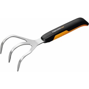 Fiskars Xact Blumenrechen mit 3 Zinken aus Edelstahl und Softgrip-Griff.