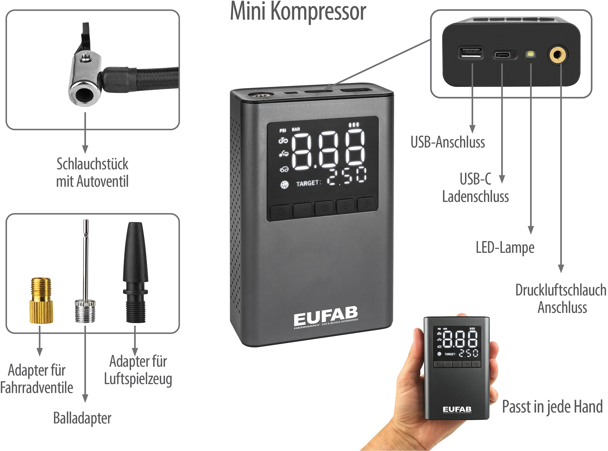 Eufab Mini-Kompressor Aufladbar kaufen bei OBI | Druckluftgeräte