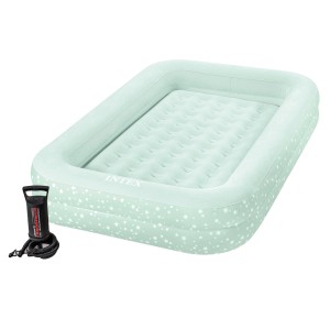 Intex Kinder-Reisebett, mintgrün mit Sternen, inkl. Luftpumpe. Ideal für Camping & Reise.