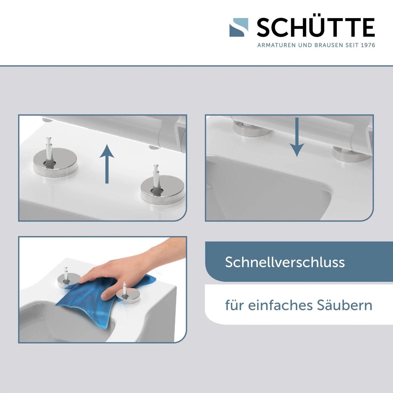 Schütte WC-Sitz Family White: Details zum Schnellverschluss für einfache Reinigung.