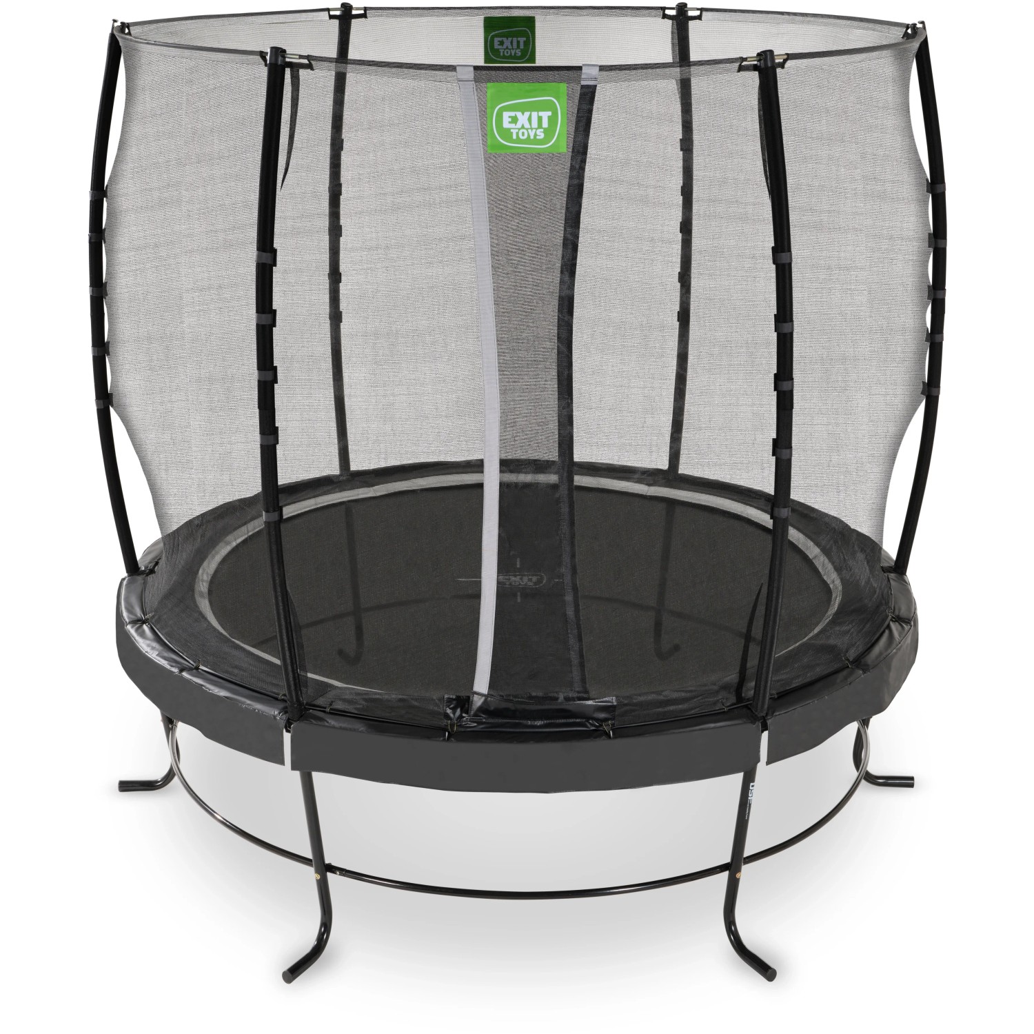 Schwarzes EXIT Lotus Classic Gartentrampolin, Ø 253 cm, mit Sicherheitsnetz für sicheren Springspaß.