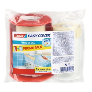 Tesa Easy Cover Universal Promo Pack, 2 Rollen Abdeckmaterial zum Schutz vor Farbspritzern.